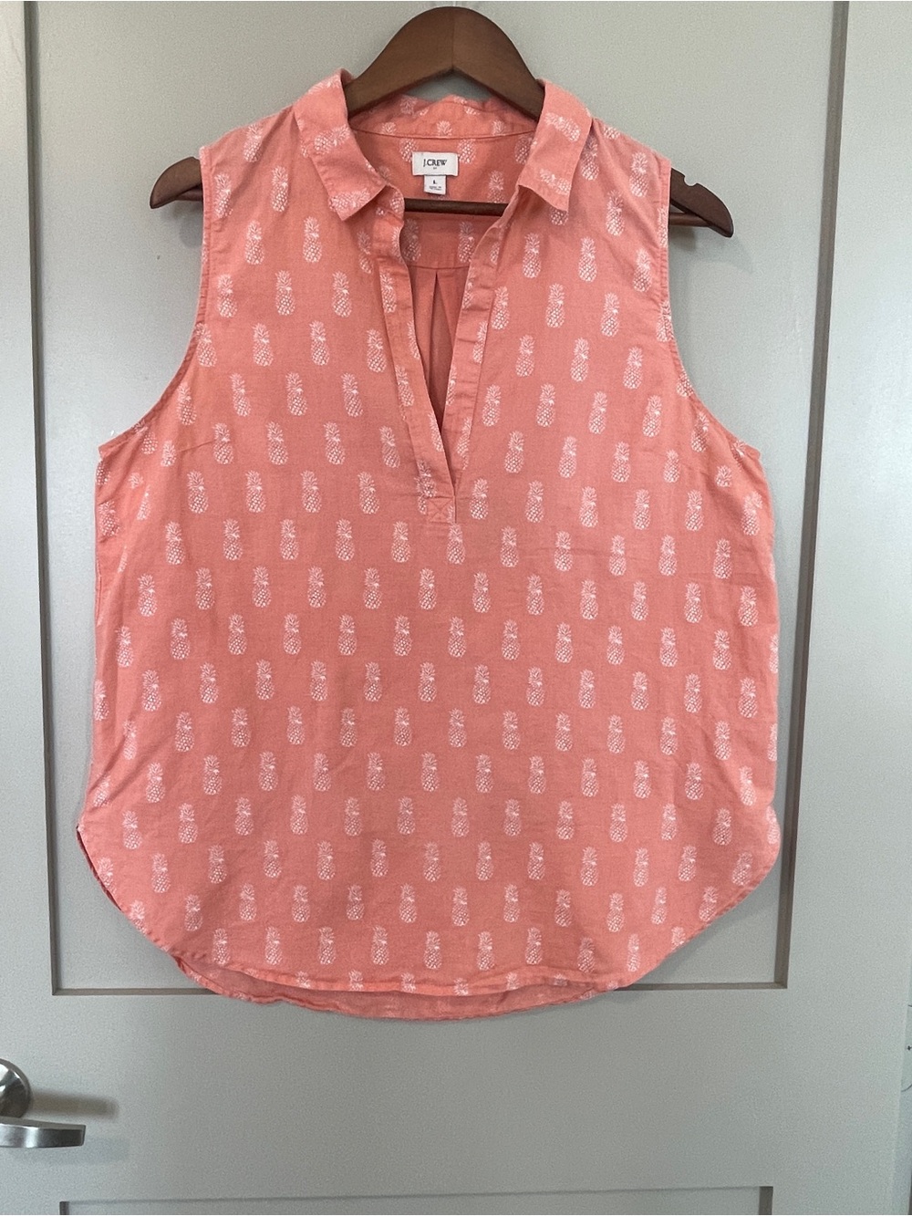 J. Crew Coral Pink Sleeveless Pineapple-Print Popover Camisole